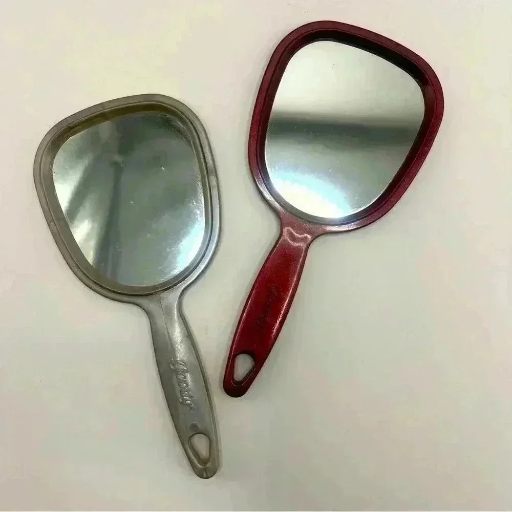 2 Goody Plastic Purse Hand Mirror Burgundy And Silver Y2K 6.5”
